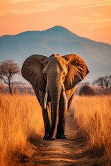 African elephant walking through the savanna