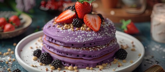 Vibrant Ube Pancakes A Delectable D Rendered Breakfast Dish