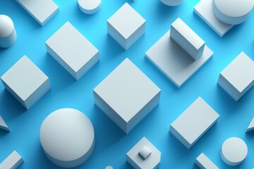 3D geometric shapes composition with blue background