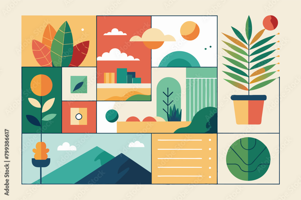 Poster minimalist collage template with clean lines and simple shapes