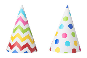 Two colorful party hats isolated on white