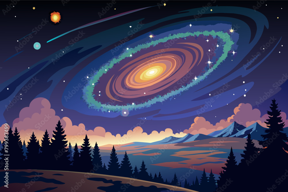 Poster mesmerizing view of the milky way galaxy