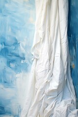 Blue and White Abstract Painting with White Fabric