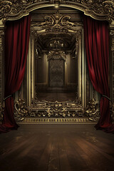 An upscale luxury background adorned with golden frames and velvet drapes, creating a lavish and glamorous setting.