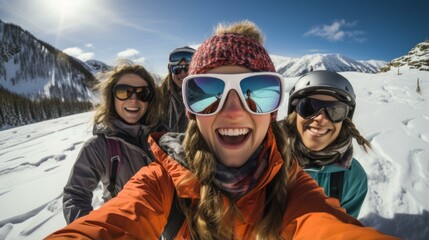 Four women on a snowy mountain