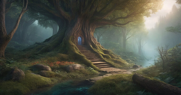 Fantasy beauty vibrant green woodland nature for magic botanical charming wallpaper