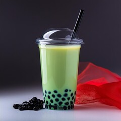 Green Drink With Straw. Generative AI
