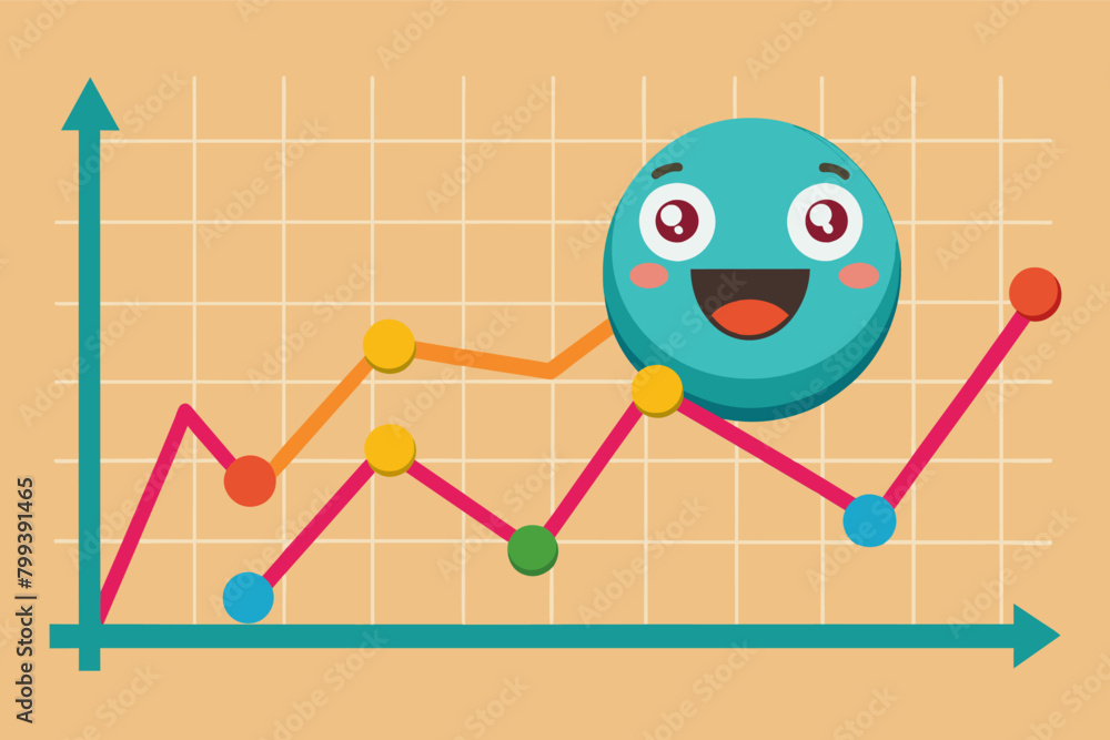 Poster line graph with a cheerful face happily climbs upwards.