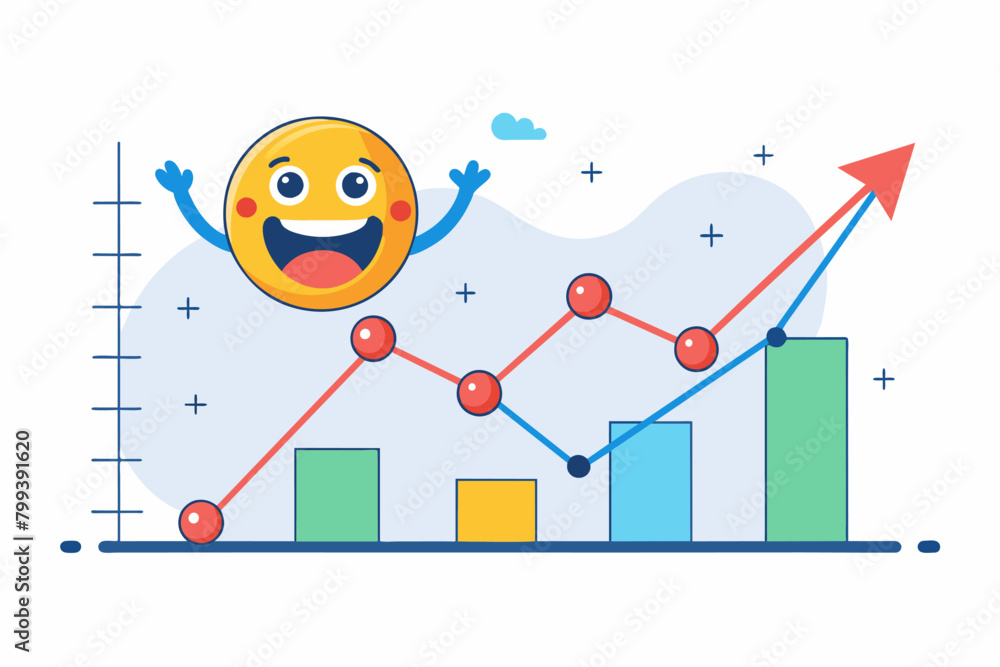Poster line graph with a cheerful face happily climbs upwards.