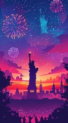 Statue of Liberty with fireworks in the background