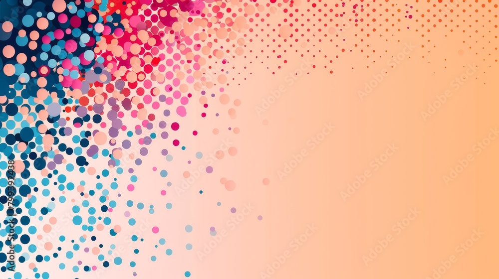 Poster   A multicolored backdrop featuring an abundance of dots clustered in the image's center, with a text space situated on the right side