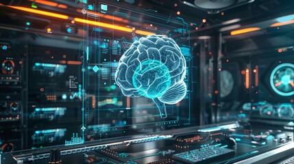 CuttingEdge AI Technology Digital Brain Interface on HighTech Computer