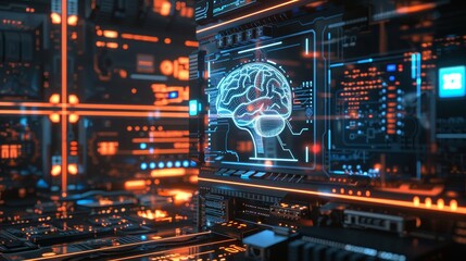 CuttingEdge AI Technology Digital Brain Interface on HighTech Computer