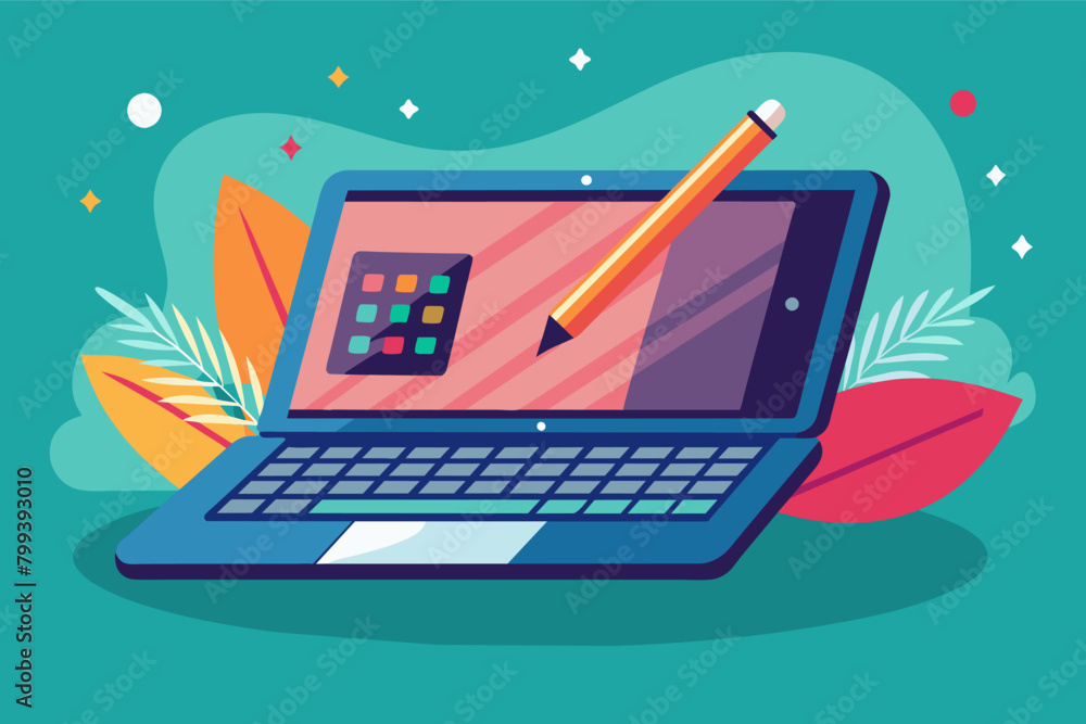 Aufkleber laptop with a built-in stylus for note-taking and artistic creation.