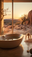 Luxury bathroom with a view of the desert