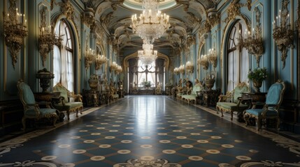 Fototapeta premium ornate hallway with blue and gold accents