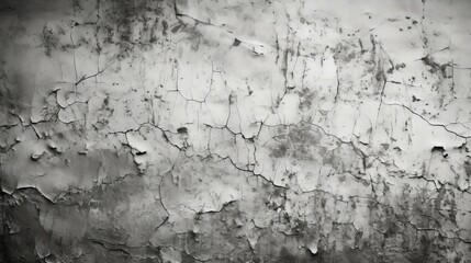 Black and white grunge texture of an old wall with cracks and peeling paint