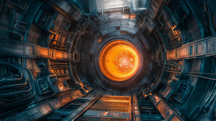 Fototapeta premium Futuristic Fusion Reactor Core: Hyper-Realistic Image of Magnetic Fields and Plasma Containment