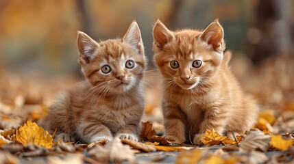   Kittens perched on leaves