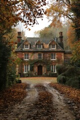 Naklejka premium Charming English Tudor Cottage in Autumn