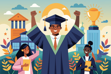 hopeful illustration of a Black graduation ceremony, celebrating educational achievements and future possibilities.