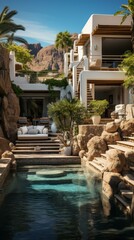 Modern luxury house with pool and mountain views