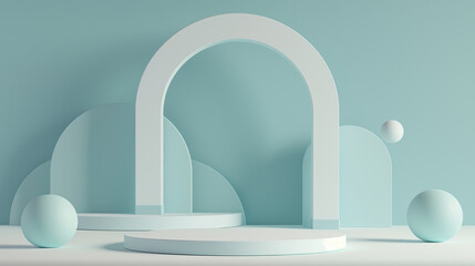 Playful Baby Blue Stage: Enhanced with Geometric Accents and Framed Design
