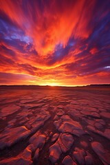 Amazing red sunset over the desert