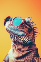 A lizard dons hipster eyewear, combining striking textures with a flair for contemporary style