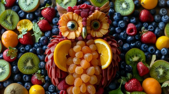 Adorable owl made of fruits and berries