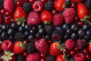 A variety of fresh berries including strawberries, raspberries, blackberries, and blueberries...