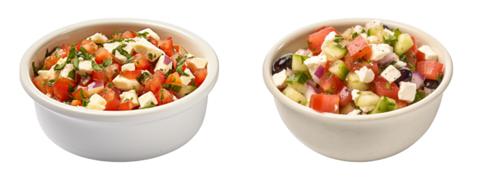 Collection of Greek Feta Salsa Dip In A Ceramic Cup isolated on transparent png background. Generative ai - Powered by Adobe