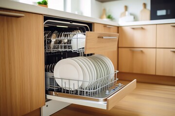 Kitchen furniture with dishwasher Generative AI - obrazy, fototapety, plakaty
