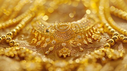 Gold necklace with assorted beads