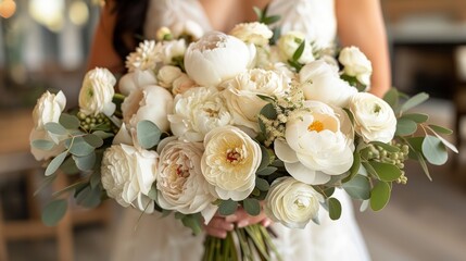 Bride Holding White Flower Bouquet