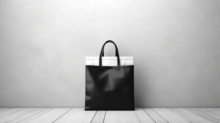 Blank shopping bag black and white in hanging, mockup - obrazy, fototapety, plakaty