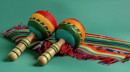 Cinco De Mayo Maracas and Serape on Green