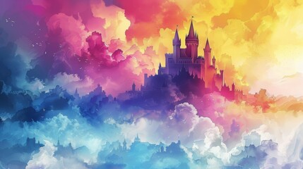 Obraz premium Fantastical Watercolor Castle in the Clouds