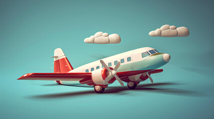 Cartoon plane on the blue background, travel concept