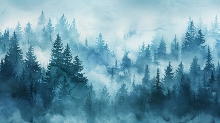 Watercolor Forest in Fog