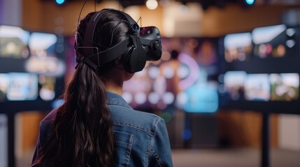Immersive Learning Student Engaged in Virtual Reality Education Back View of Student Using VR Technology for Educational Experience No Face People