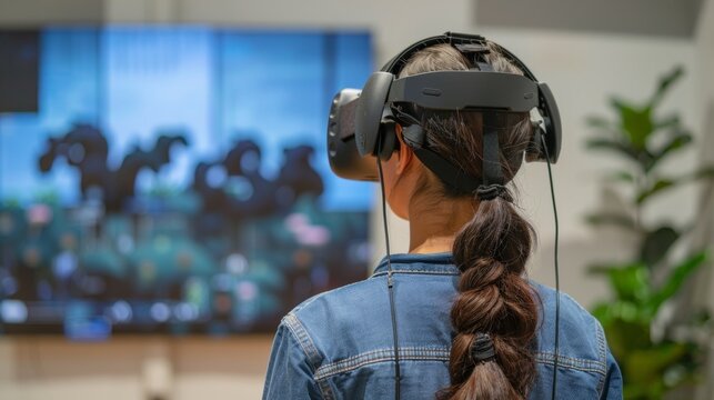 Immersive Learning Student Engaged in Virtual Reality Education Back View of Student Using VR Technology for Educational Experience No Face People - Powered by Adobe