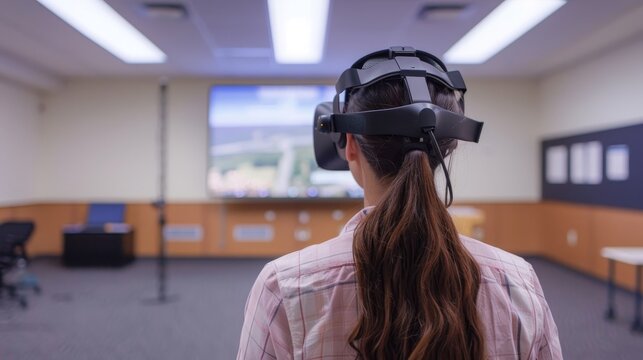 Immersive Learning Student Engaged in Virtual Reality Education Back View of Student Using VR Technology for Educational Experience No Face People - Powered by Adobe