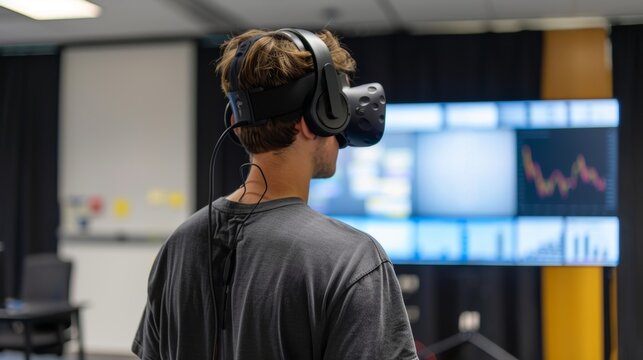 Immersive Learning Student Engaged in Virtual Reality Education Back View of Student Using VR Technology for Educational Experience No Face People - Powered by Adobe