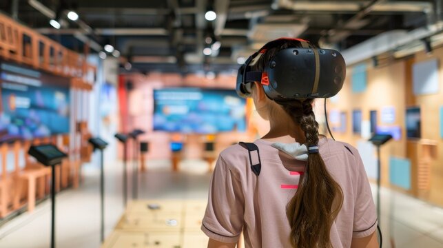 Immersive Learning Student Engaged in Virtual Reality Education Back View of Student Using VR Technology for Educational Experience No Face People - Powered by Adobe