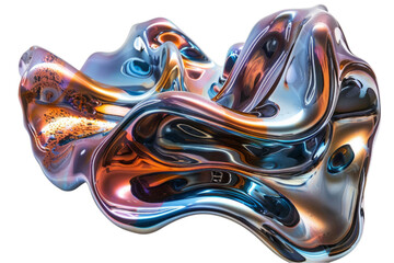 Liquid metal in motion. Abstract chrome fluid sculpture isolated on transparent background