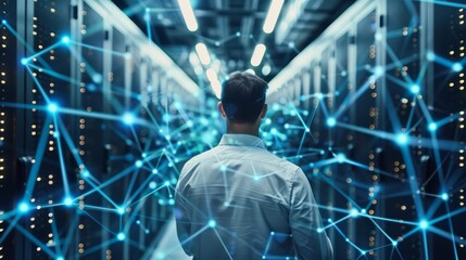 Digital Maestro A Network Technician Connecting Servers in a HighTech Server Room for Rapid Data Transfer and Connectivity SEO Optimized Image