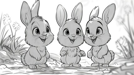   Rabbits on grass near water