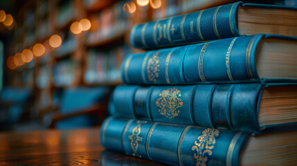 Stack of Books on Wooden Shelf
