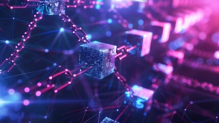 Digital Network Blockchain Technology Connecting the Future - obrazy, fototapety, plakaty